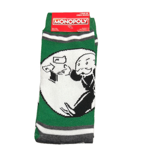 3/$18 Hasbro Monopoly Crew Sock Mr. Monopoly Iconic Design NWT
